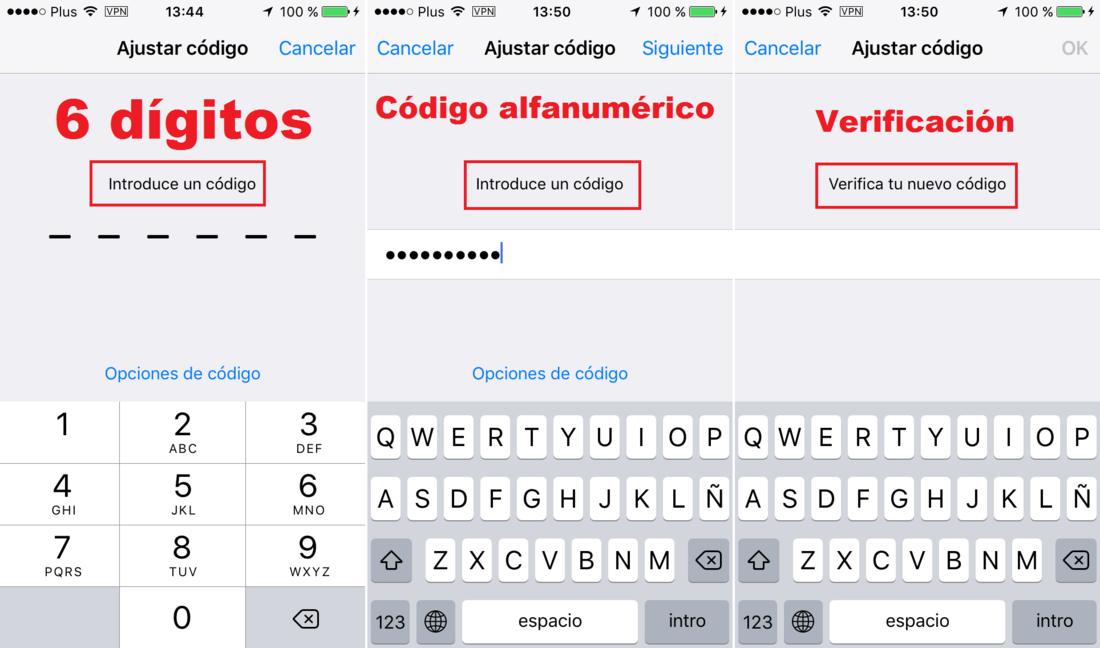 Codigo de 6 digitos y alfanumérico en iOS 9