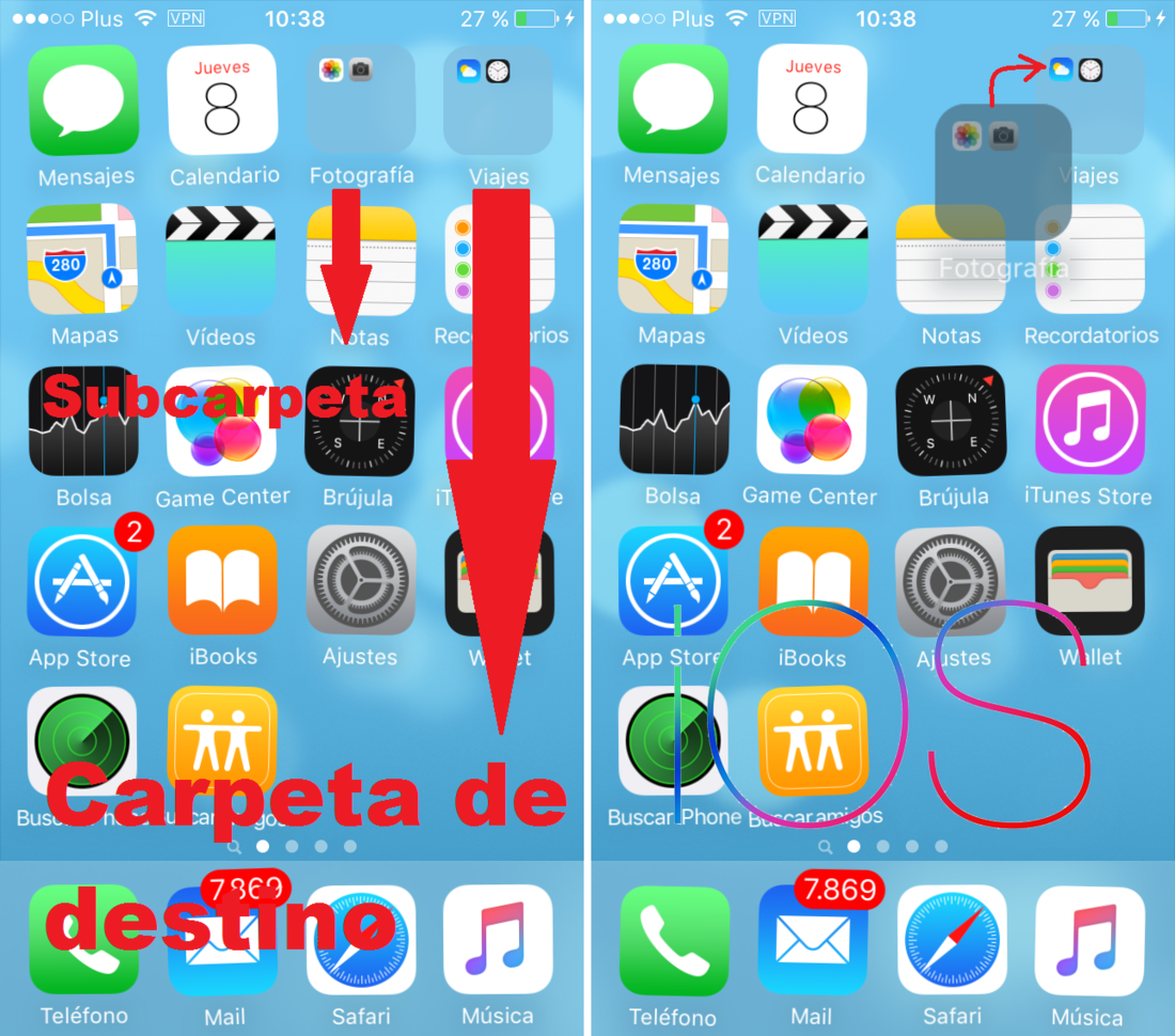 Como colocar una carpeta dentro de otra en iOS 9 con iPhone o iPad