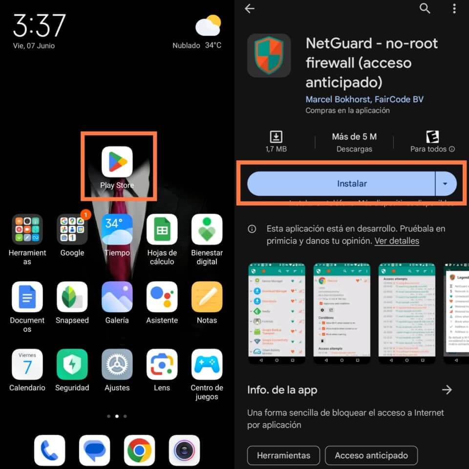 desactivar acceso internet de apps especificas en Android