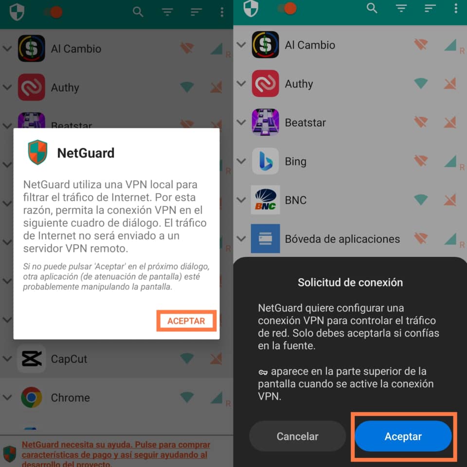 desactivar acceso internet de aplicaciones en Android
