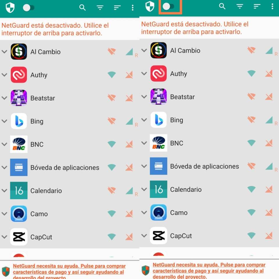desactivar acceso internet de aplicaciones especificas en Android