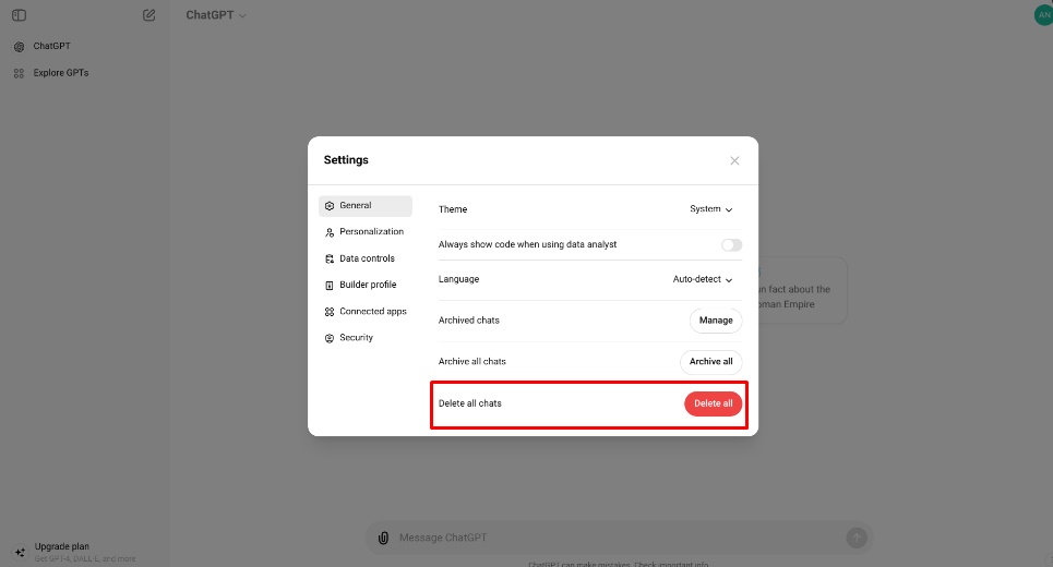 eliminar las conversaciones de ChatGPT