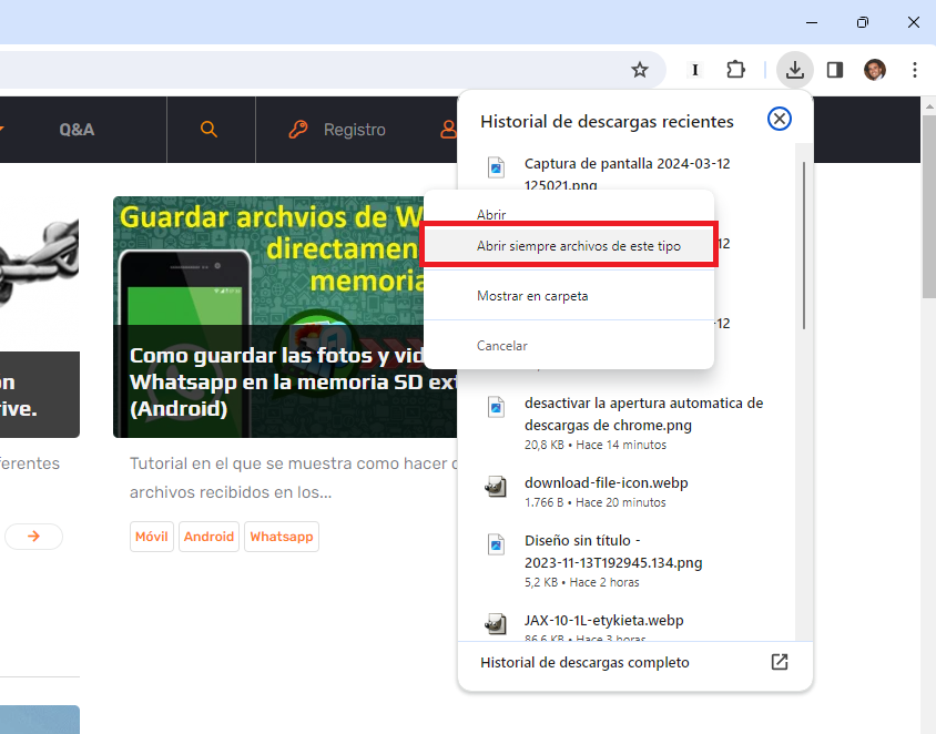 abrir archivos descargados automaticamente en google chrome
