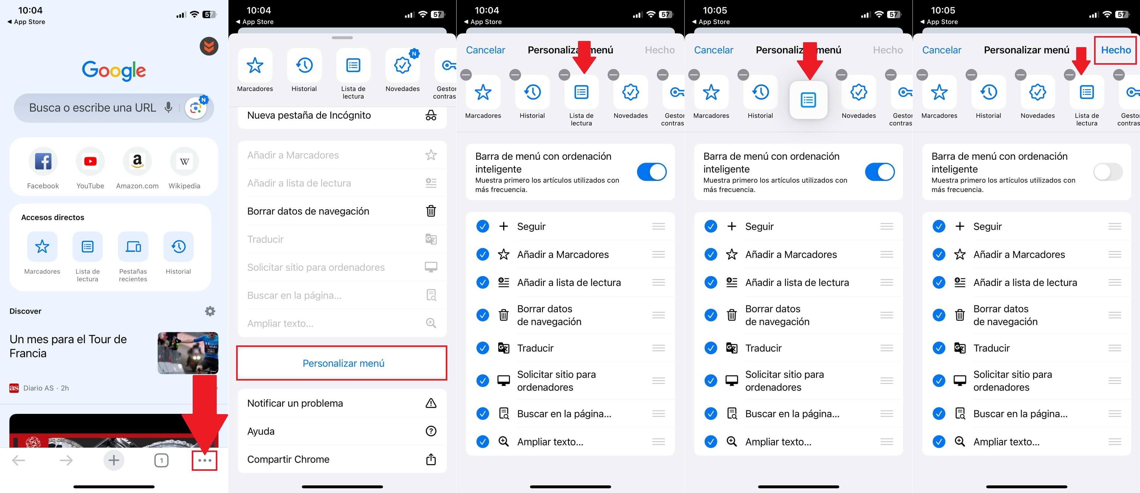 como cambiar el orden de las herramientas de Google Chrome