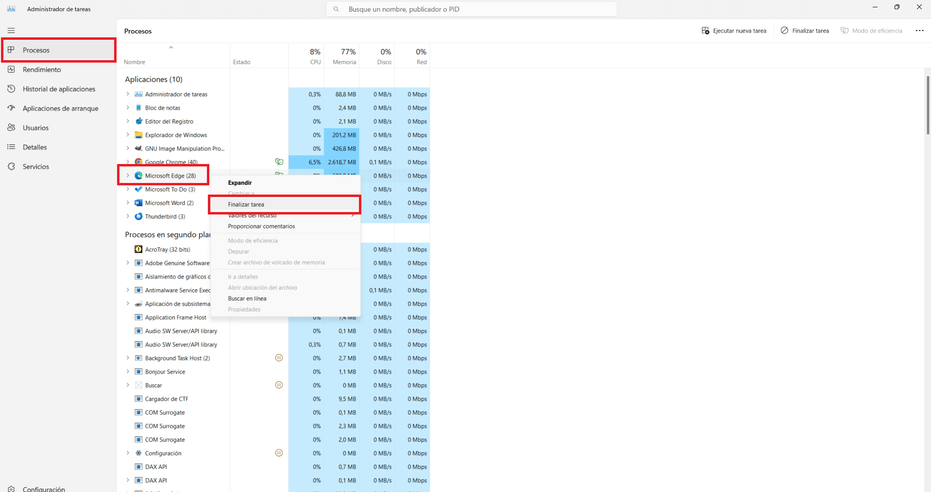 como deshabilitar la ejecución en segundo plano de Microsoft Edge