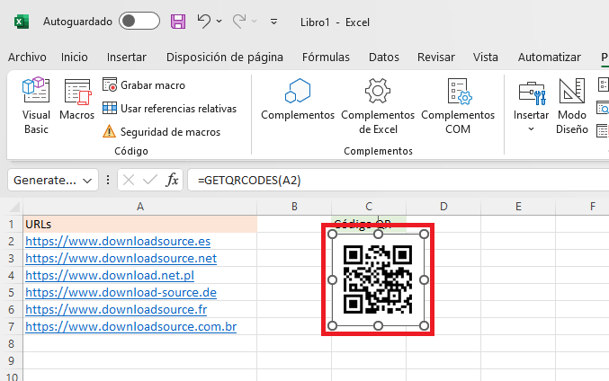 generar codigos qr en Microsoft Excel