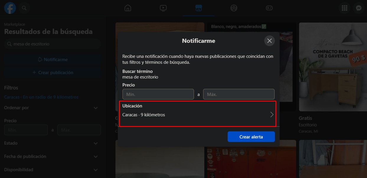 Facebook marketplace permite activar notificaicones de productos