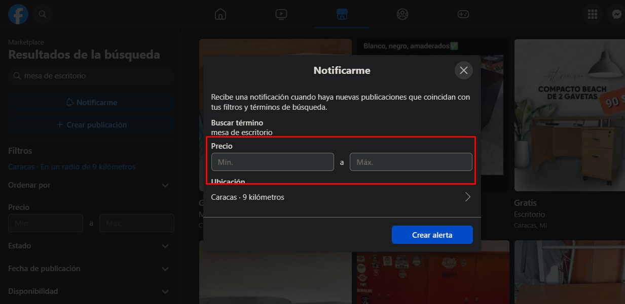 notificaciones en marketplace de FAcebook