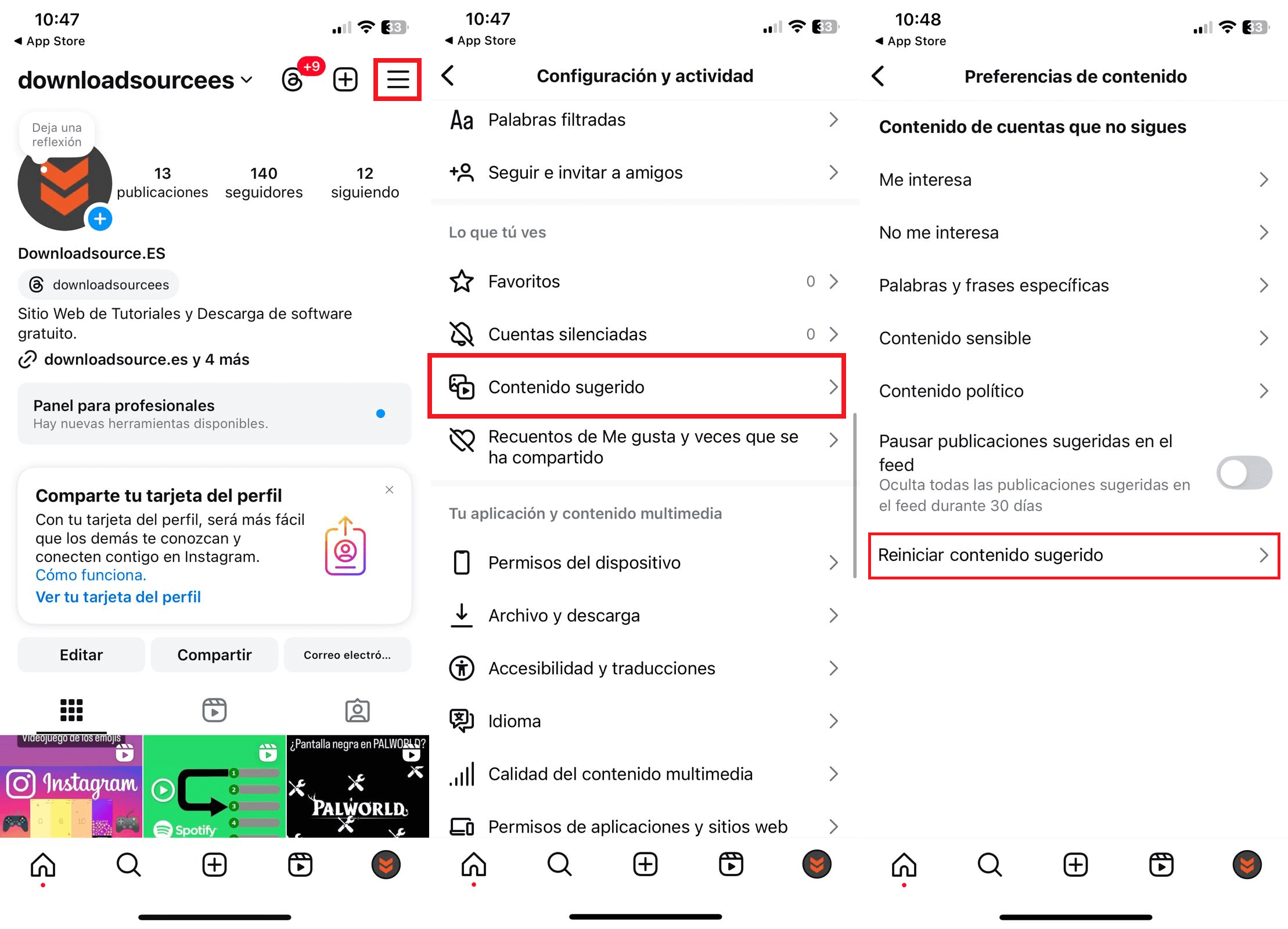reiniciar el algoritmo de contenido de Instagram
