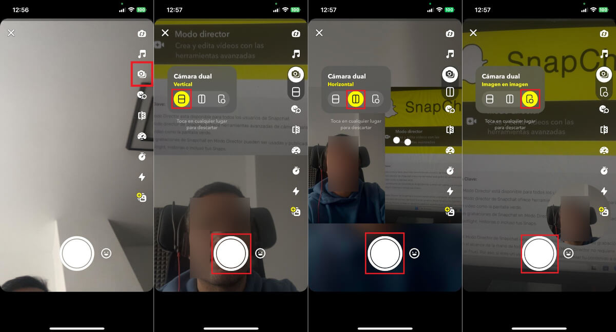 graba con las dos camaras en snapchat