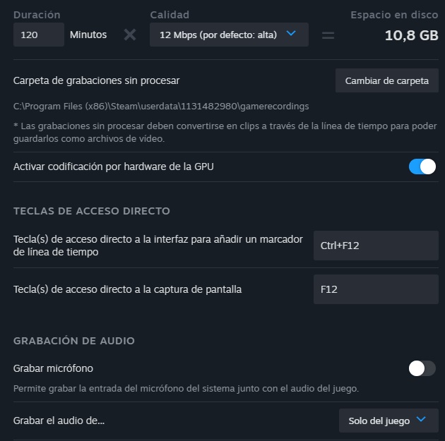 videojuegos y como grabarlos en Steam
