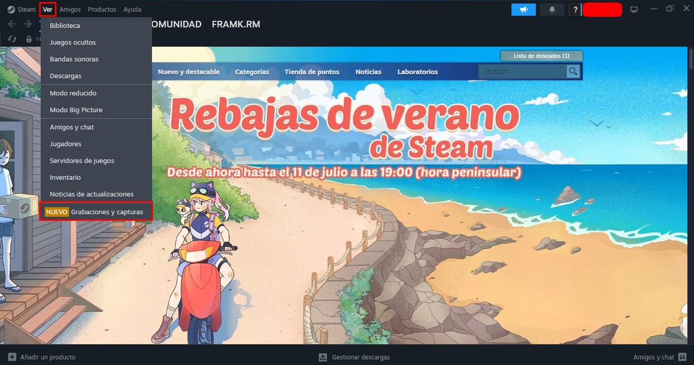 grabar la pantalla de videojuegos de steam