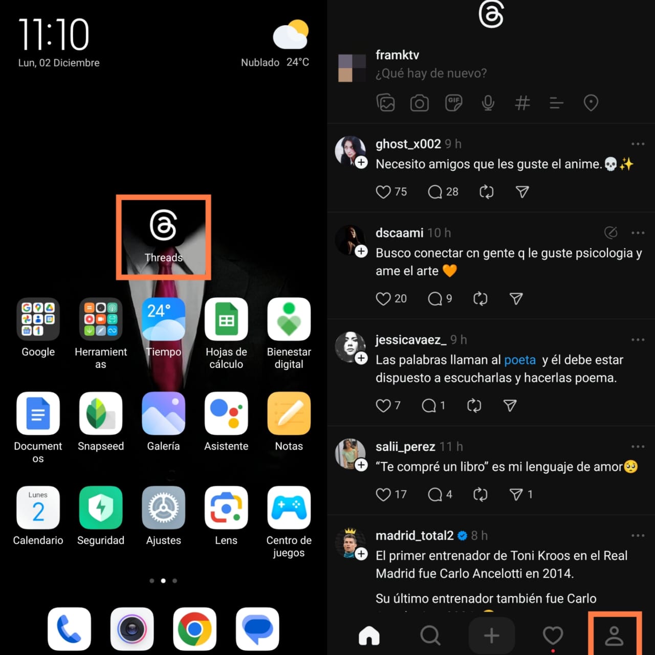 visualizar el texto alternativo en threads