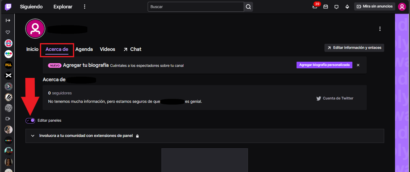 Twitch permite editar los paneles