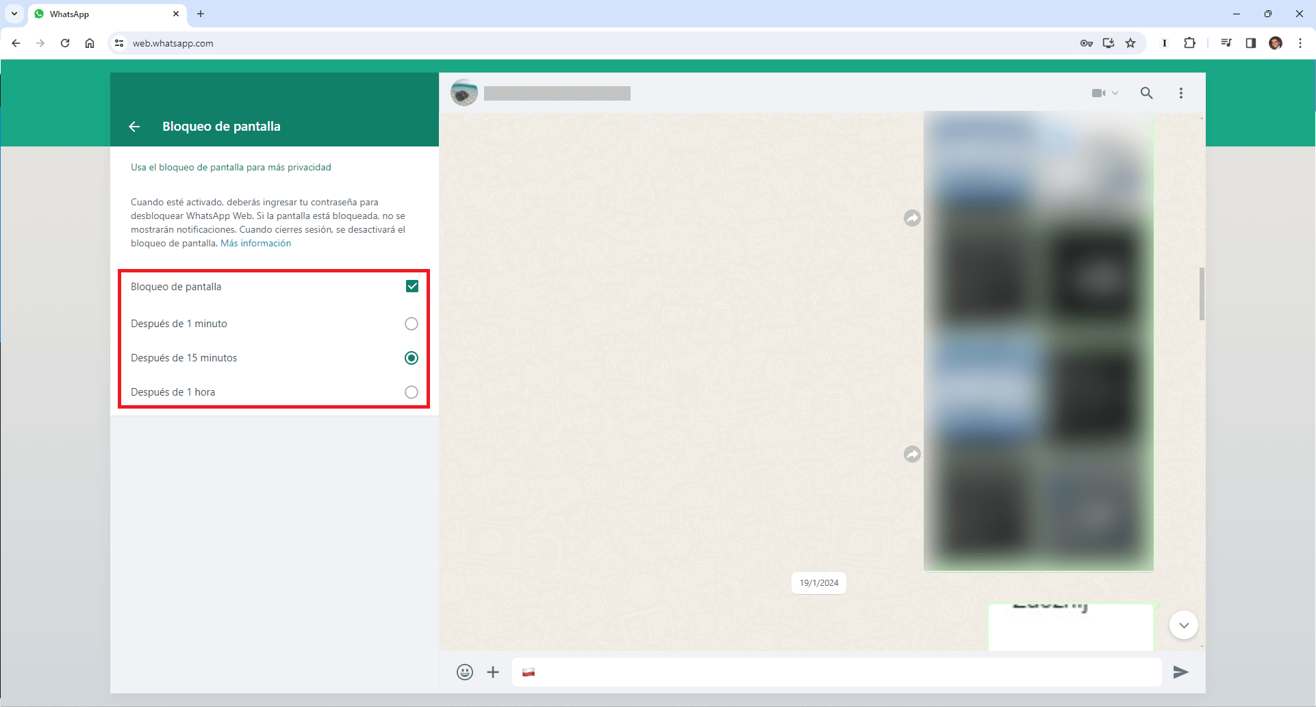 como habilitar la pantalla de bloqueo de Whatsapp WEb con contraseña