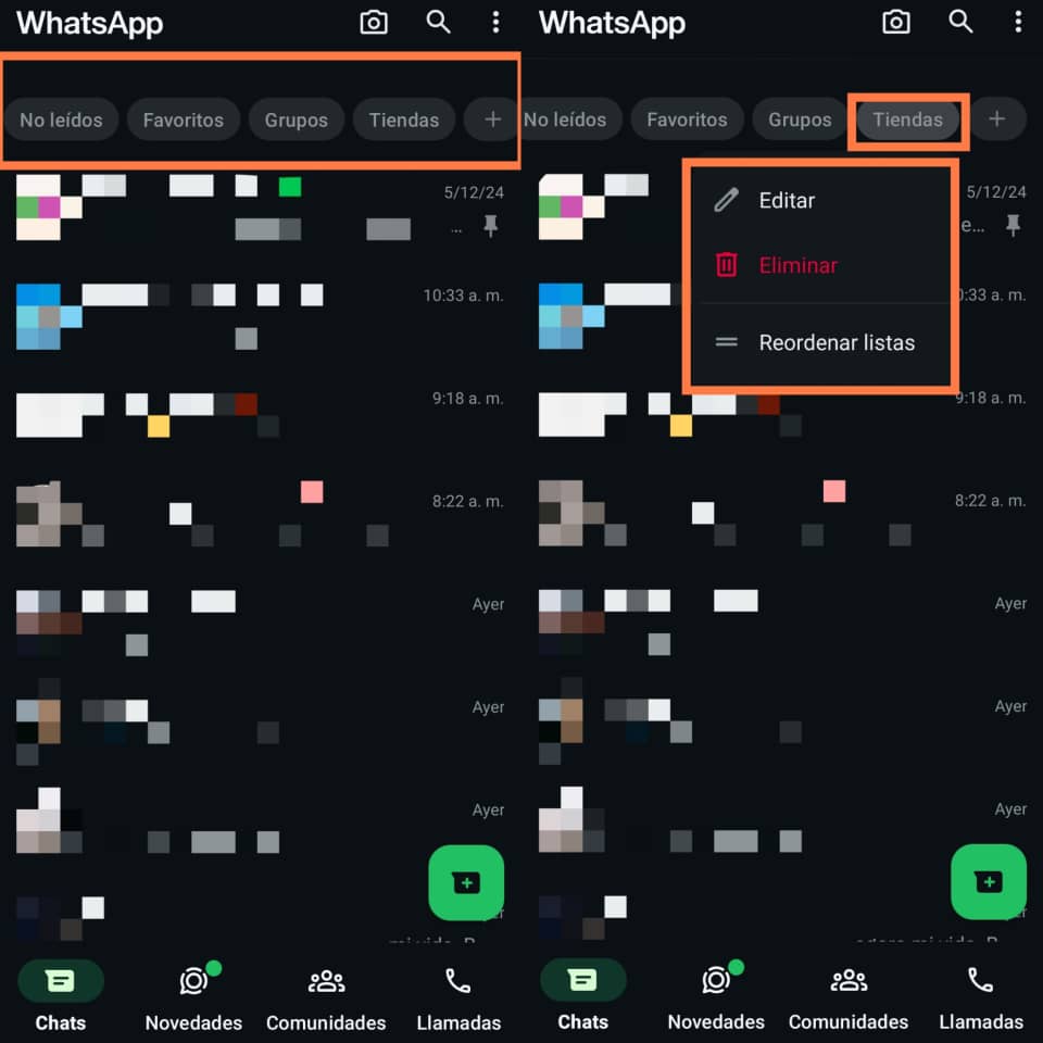 cómo crear listas de chats de whatsapp