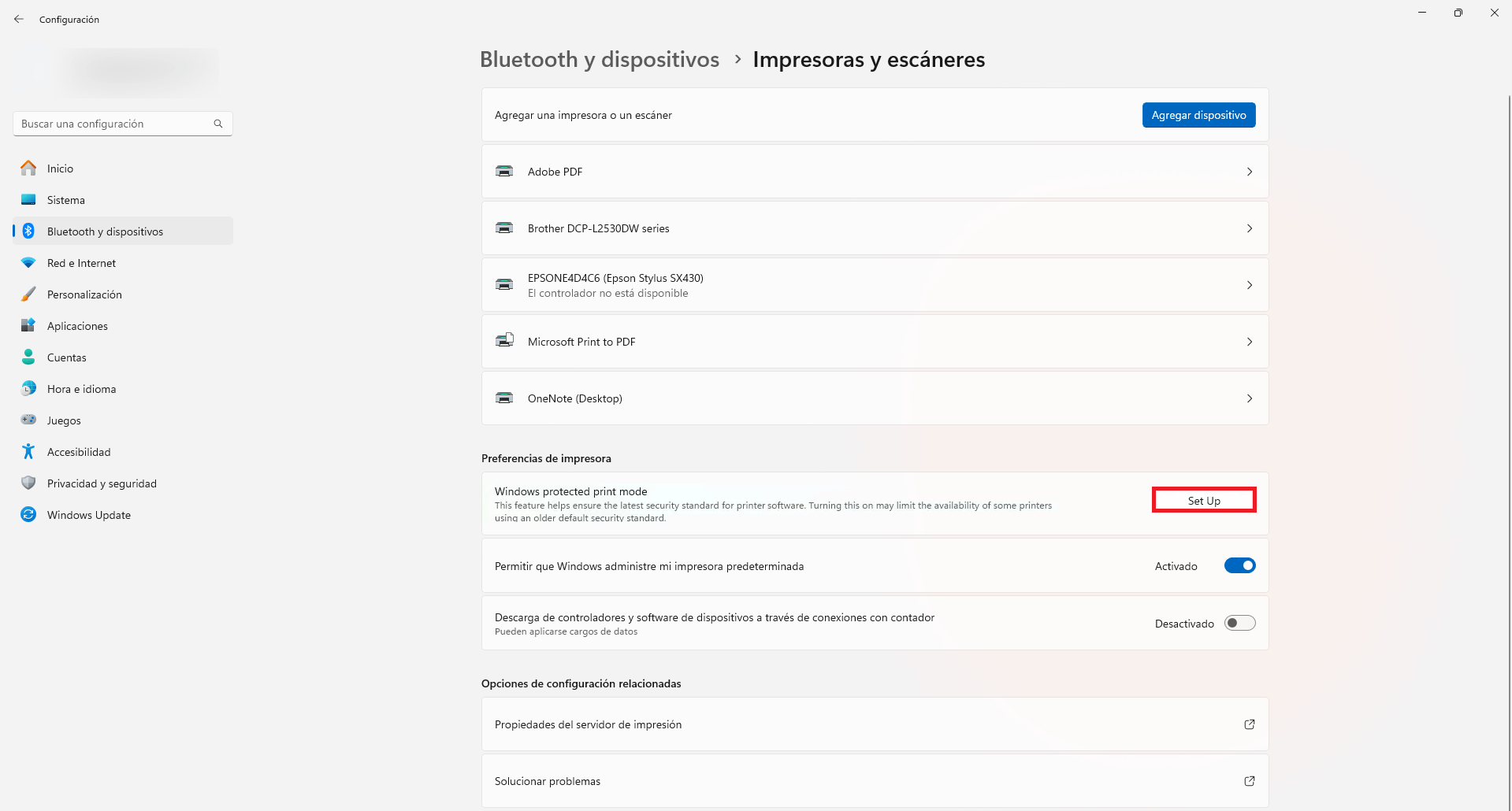 como activar el modo protección de impresión en Windows 11