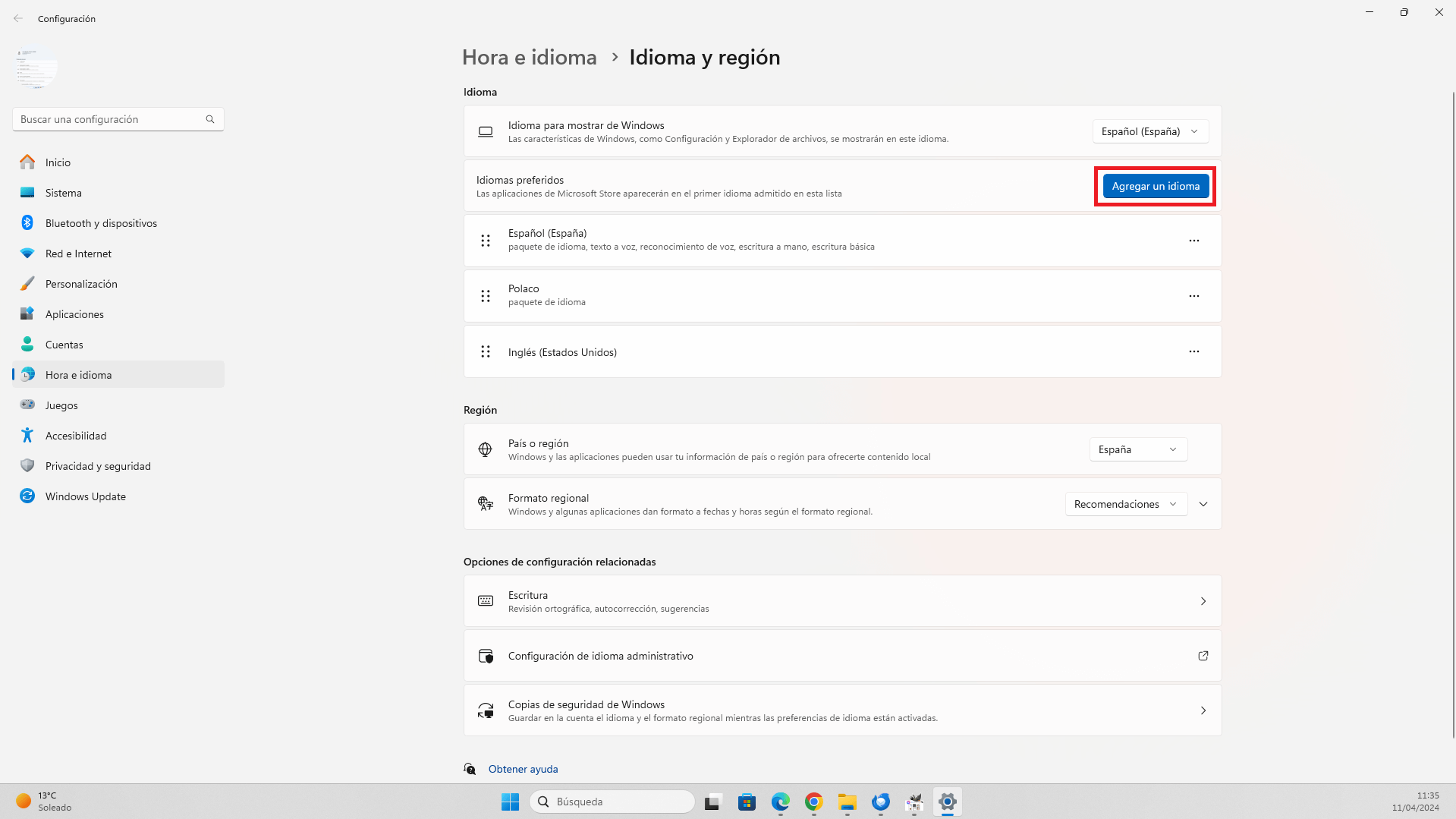 windows 11 permite cambiar el idioma