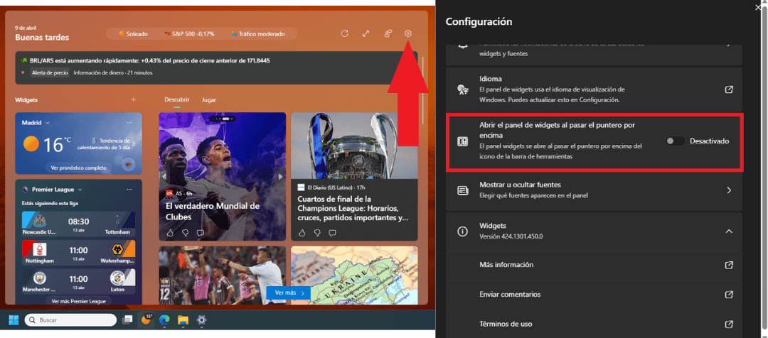 pon los widgets en la derecha de la barra de tareas de windows 11