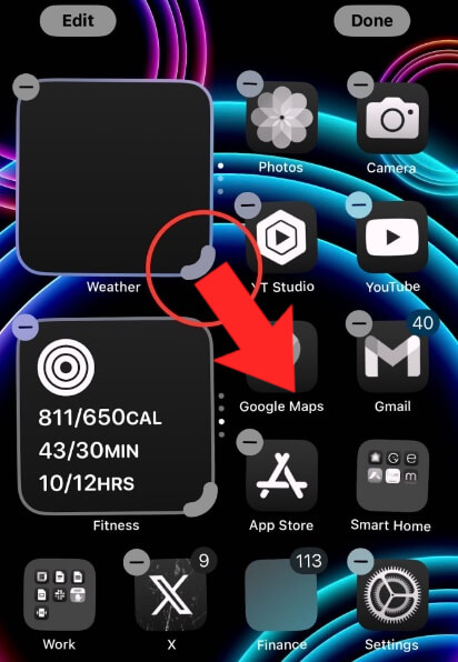 cambiar el tamano de widgets en iOA 18 de iPhone