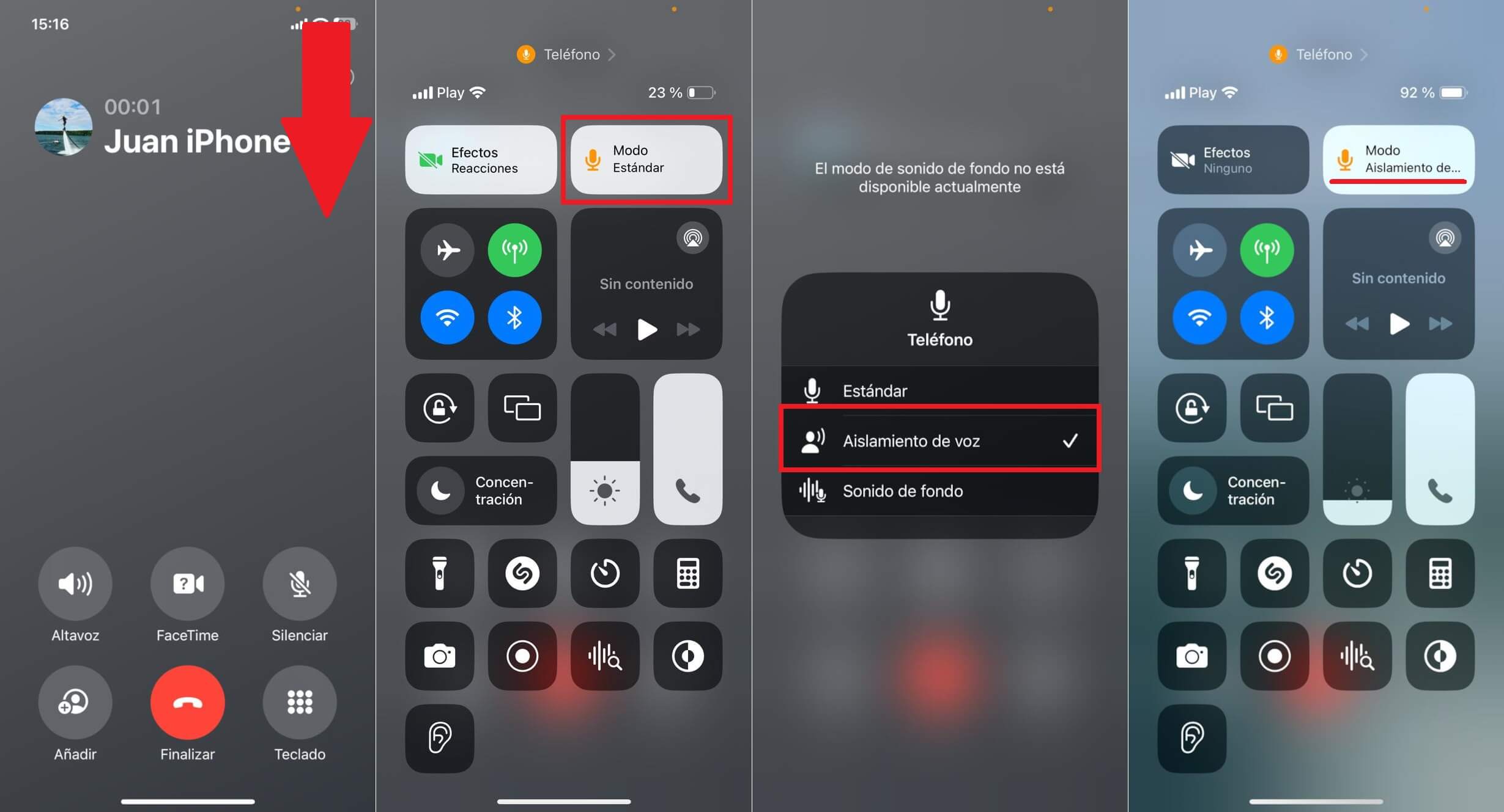 como activar el aislamiento de voz en las llamadas de iPhone