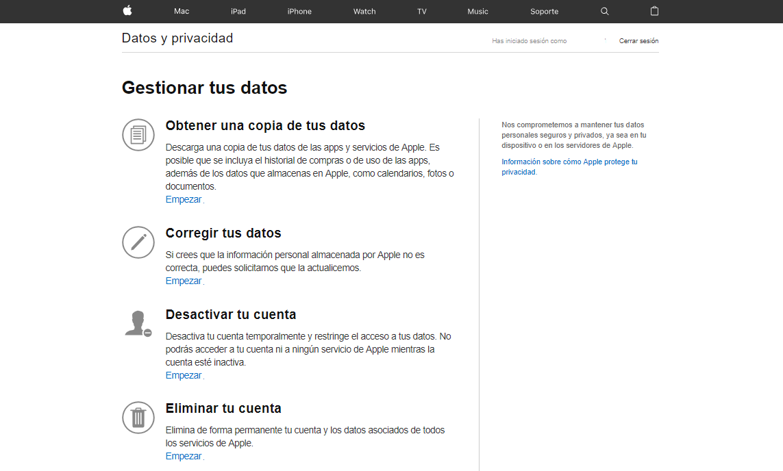 descargar y acceder a la información de tu cuenta de Apple