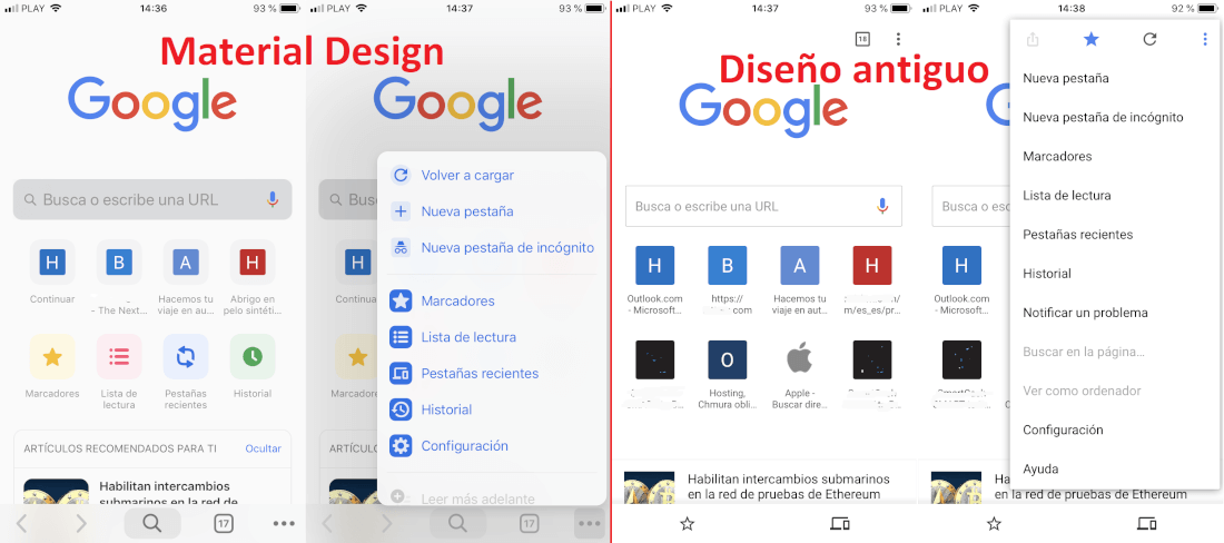 material design para google chrome de iphone