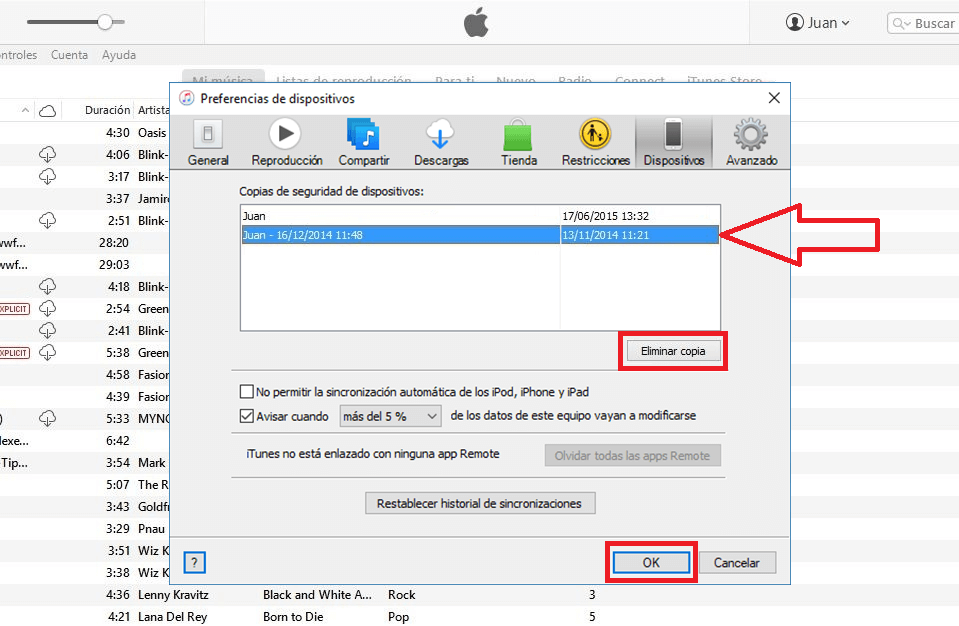 Como eliminar las copias de seguridad de ios antiguas desde iTunes