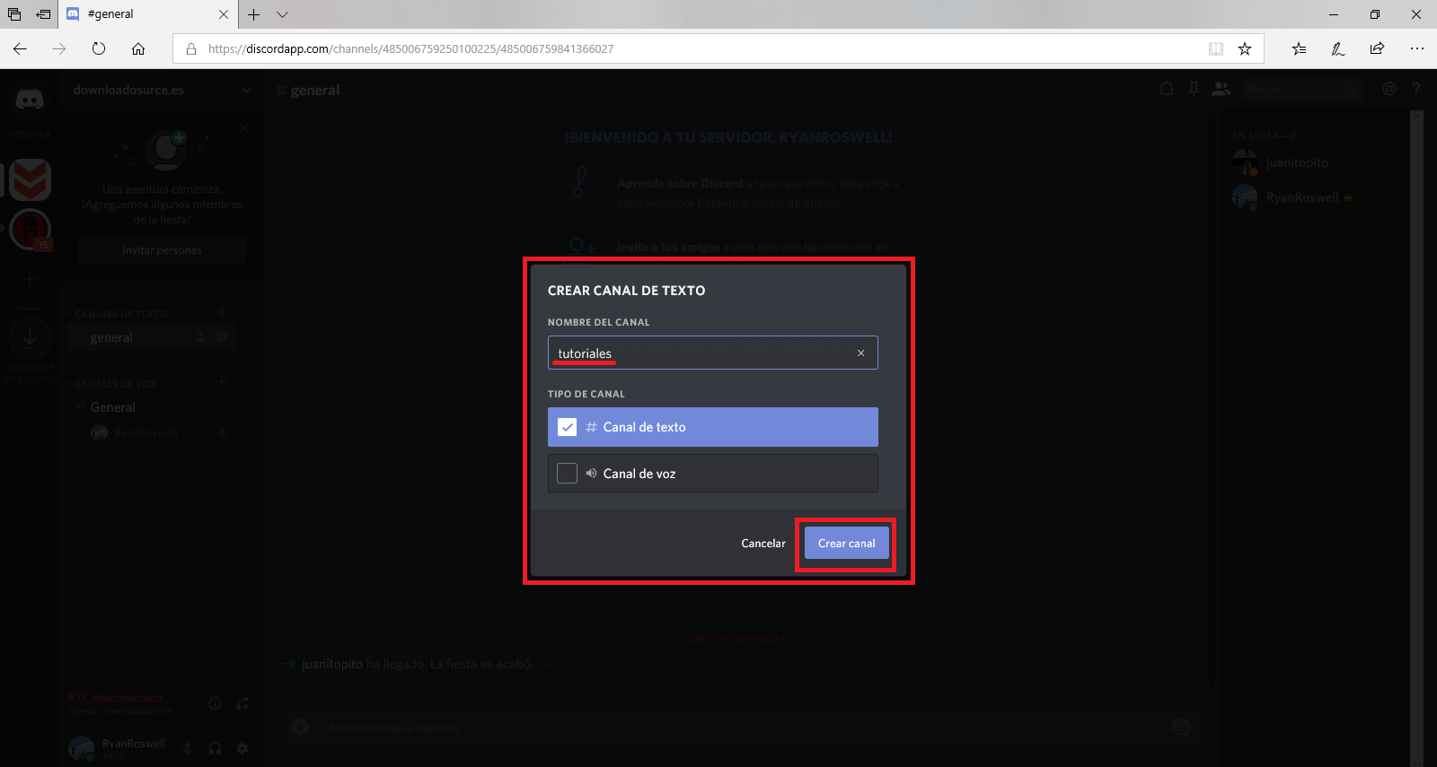 crear un canal en Discord 