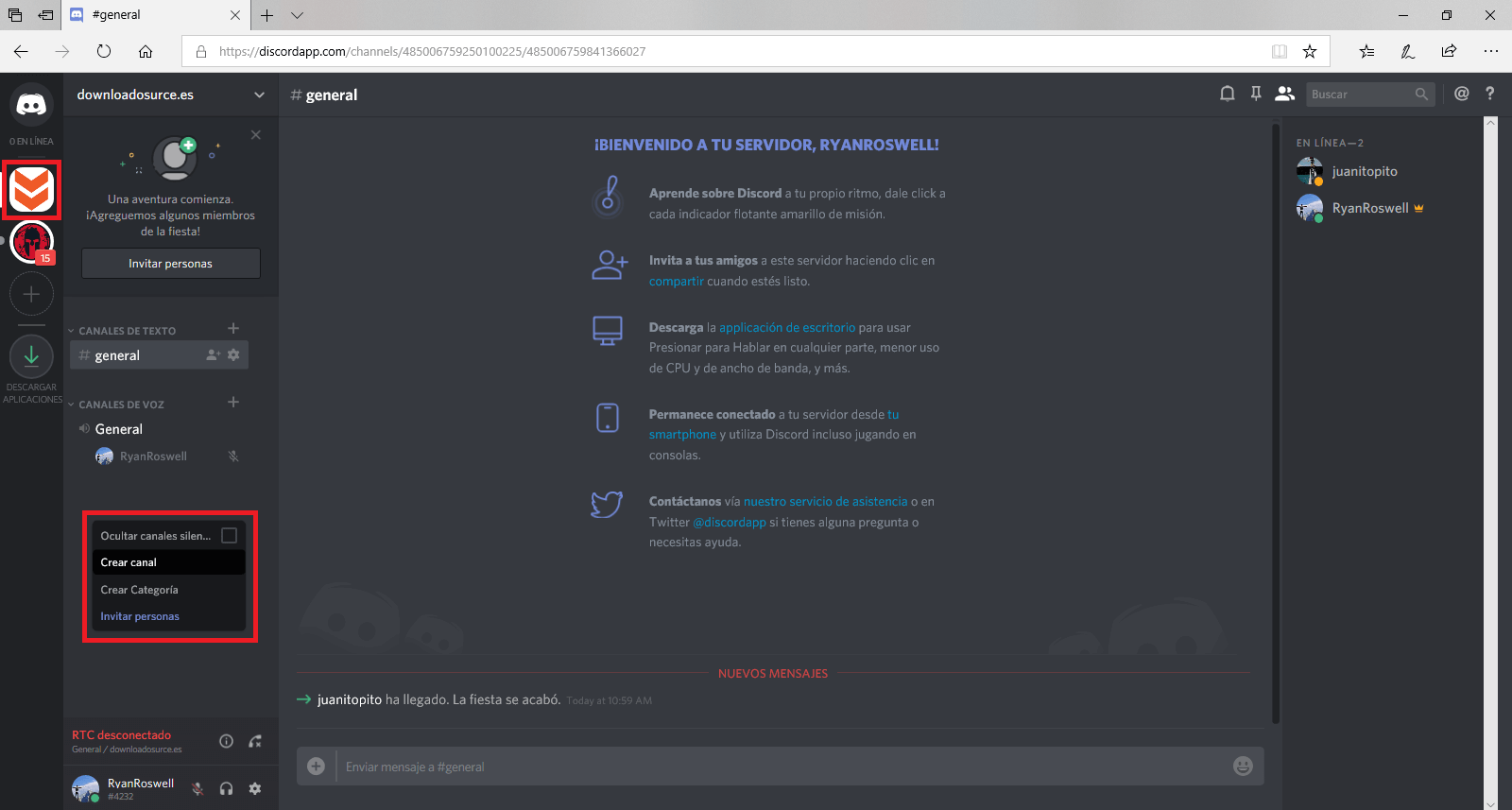 crear canales en discord