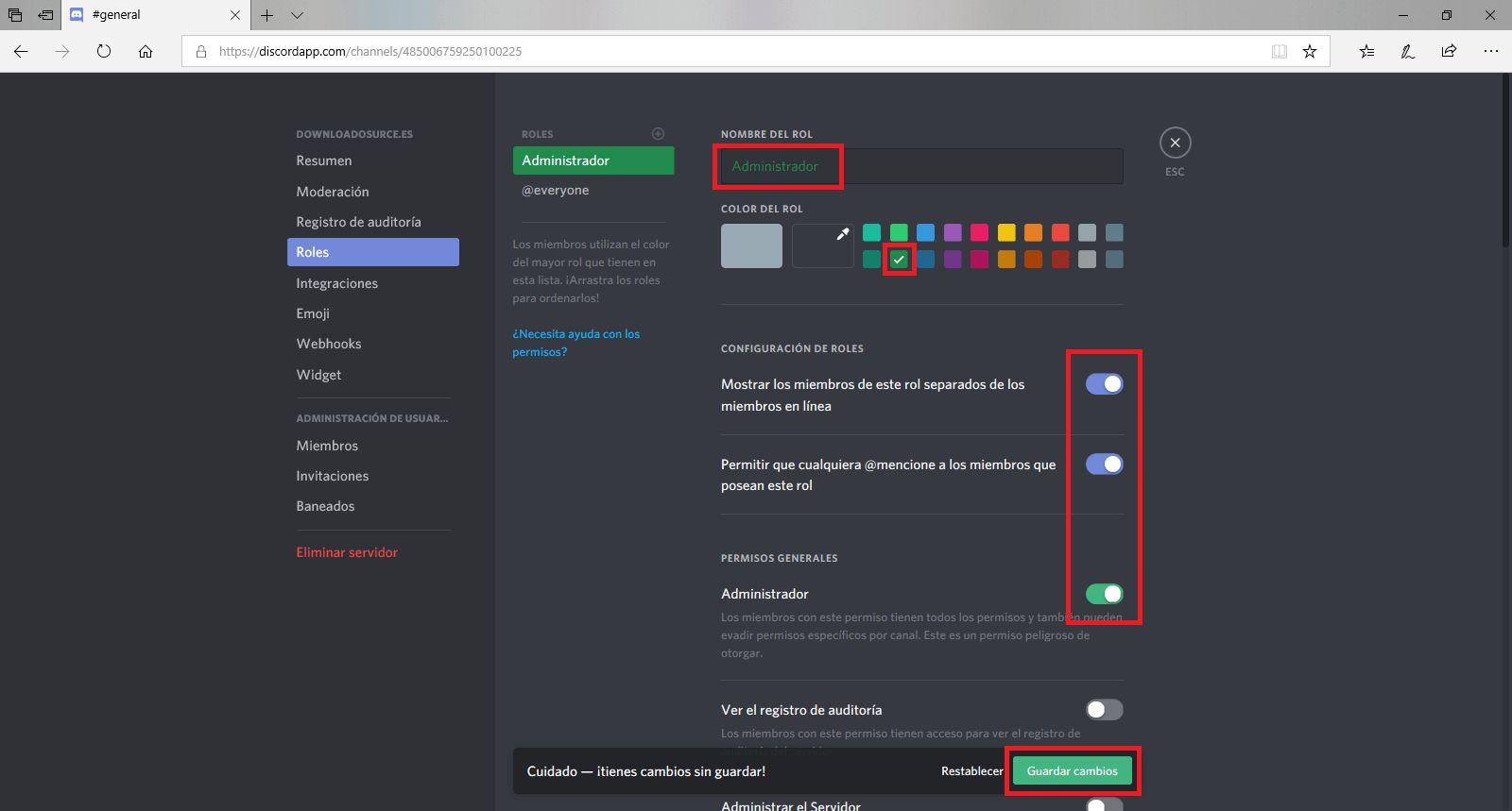 dar permisos a roles especificos en Discord