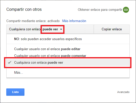 compartir con derechos de solo lectura los archivos de Google Drive