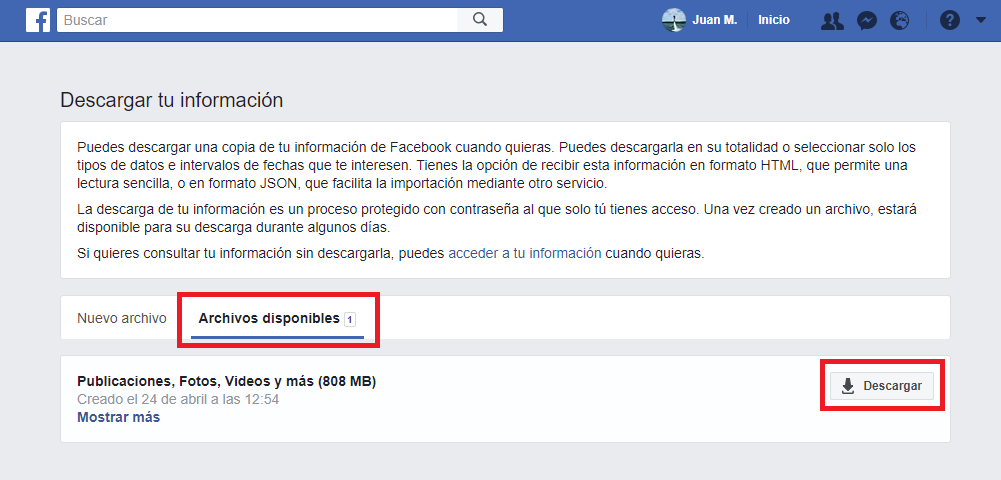 descargar toda la informacion de tu cuenta de Facebook