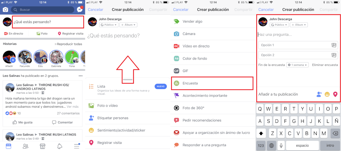 como publicar preguntas en tu muro de FAcebook desde la aplicacion para iPhone y Android