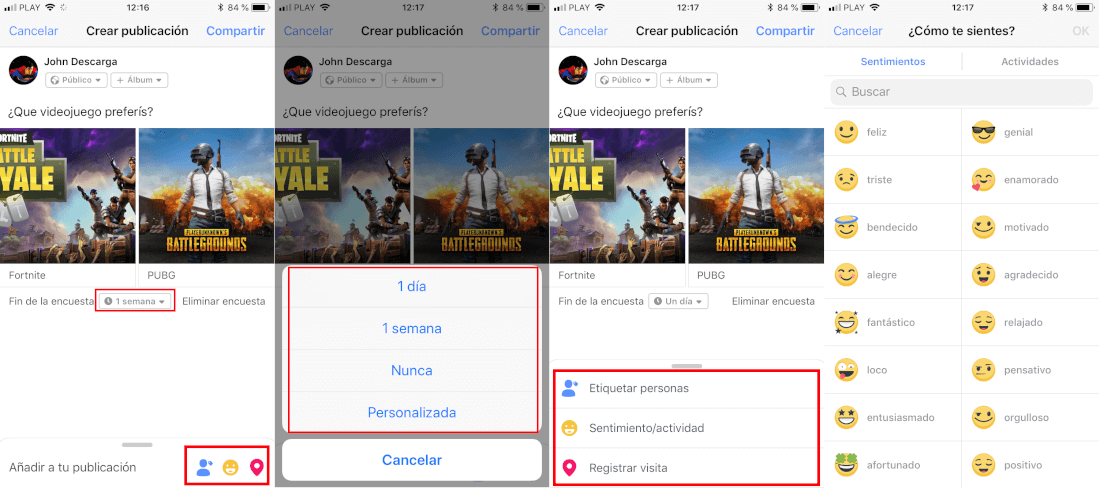 como publicar encuestas en tu perfil de FAcebook desde tu telefono android o iPhone