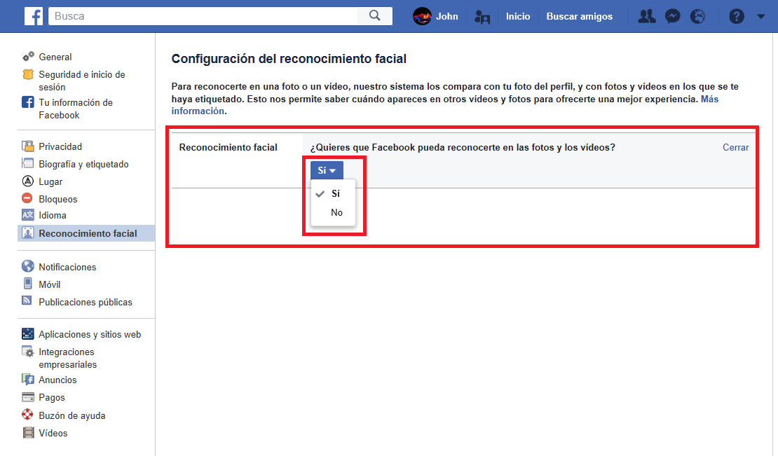 como deshabilitar el reconocimiento facial de facebook