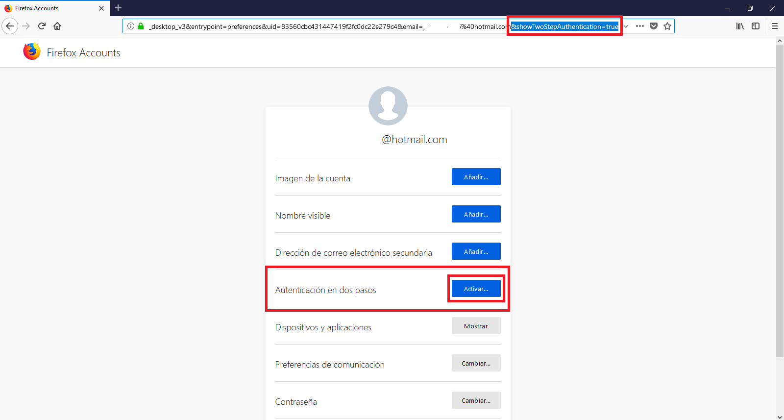 habilitar la verificación de dos pasos de Firefox