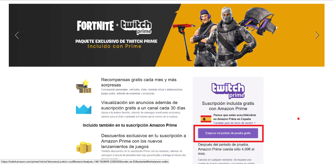 conseguir gratis el paquete de skins de Twitch Prime para Fortnite