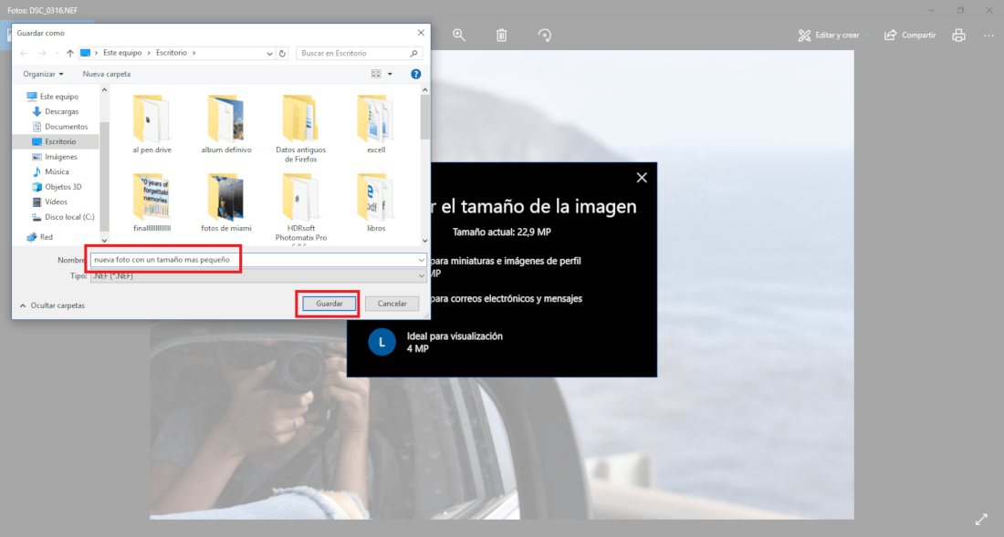 como cambiar el tamaño de las imagenes con la aplicacion fotos de Windows 10