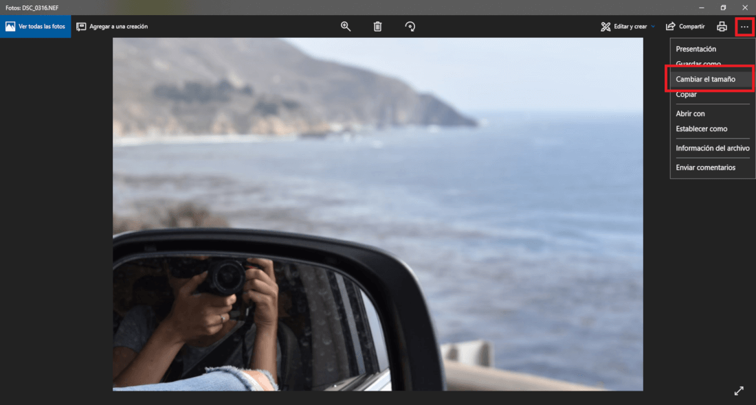 la pap fotos de Windows 10 ya permite cambiar el tamaño de tus fotos