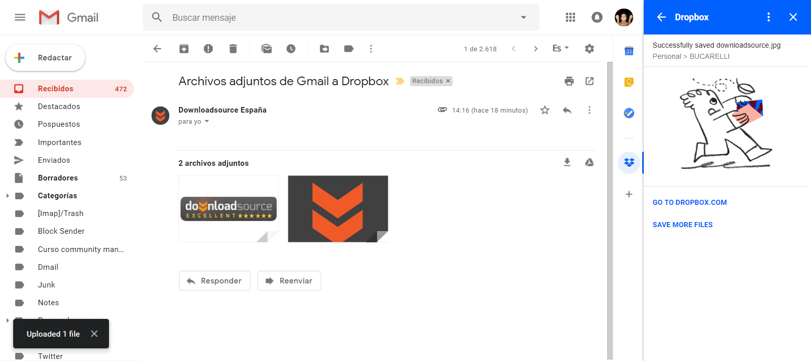 enviar archivos adjuntos de gmail a tu dropbox