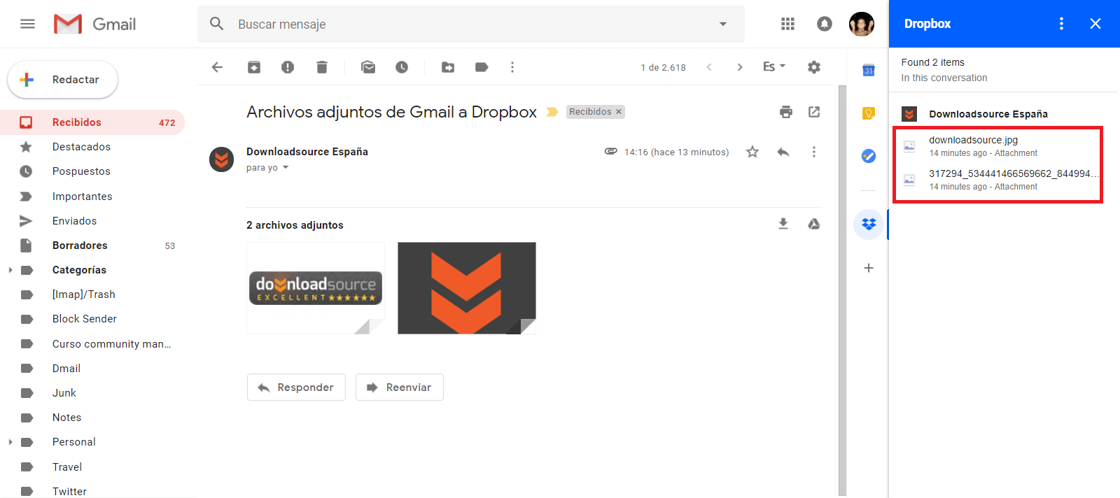 como guardar archivos adjuntos de gmail en dropbox