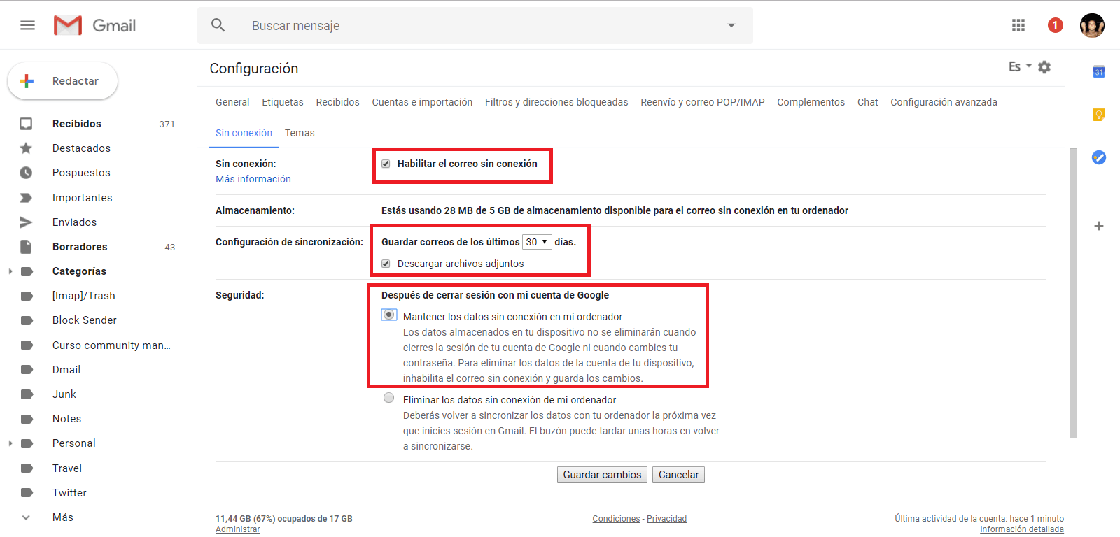 Leer el correo electronico de Gmail sin internet