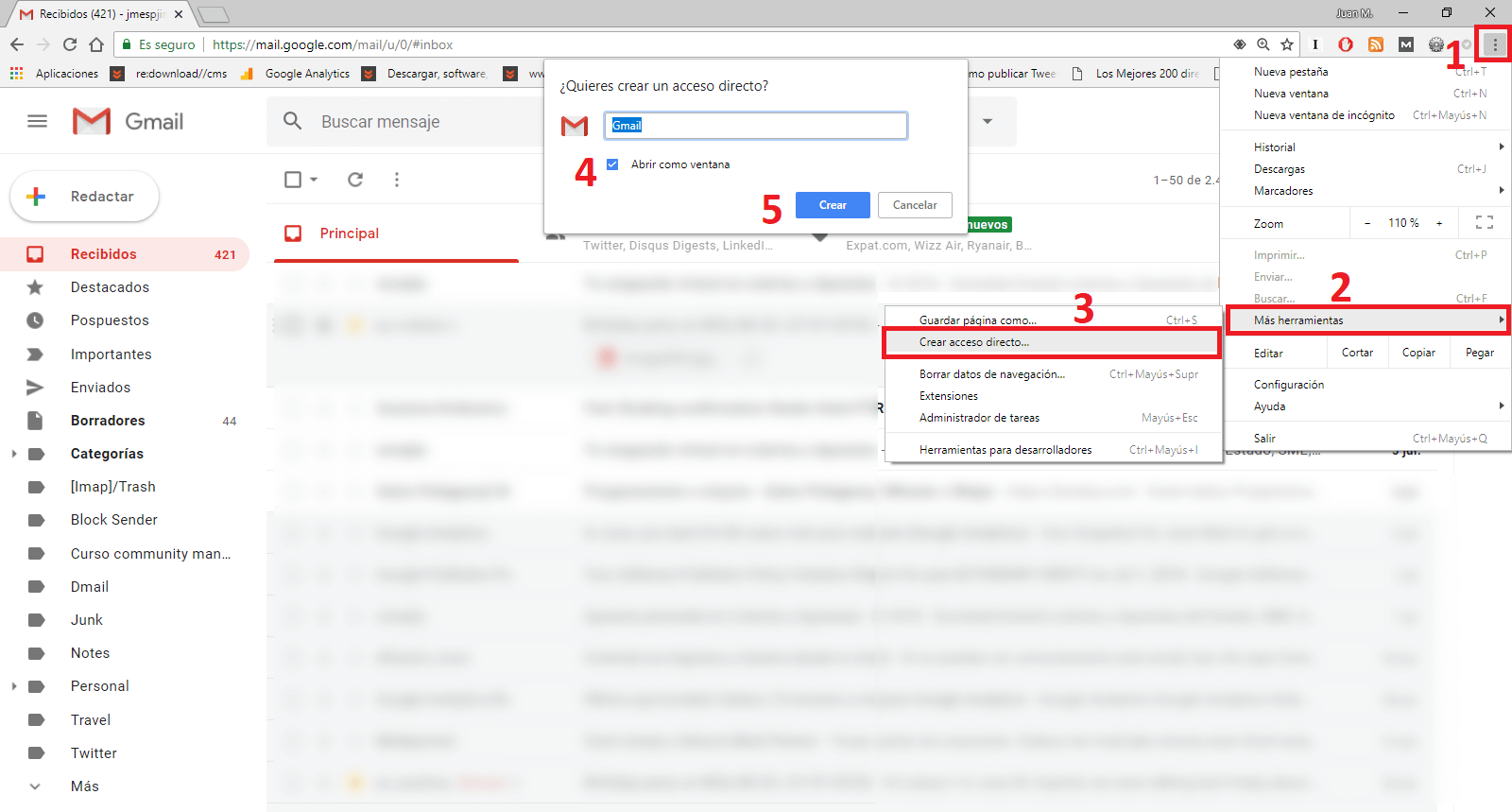 accede a Gmail directamente desde un acceso directo a windows incluso sin conexión a internet