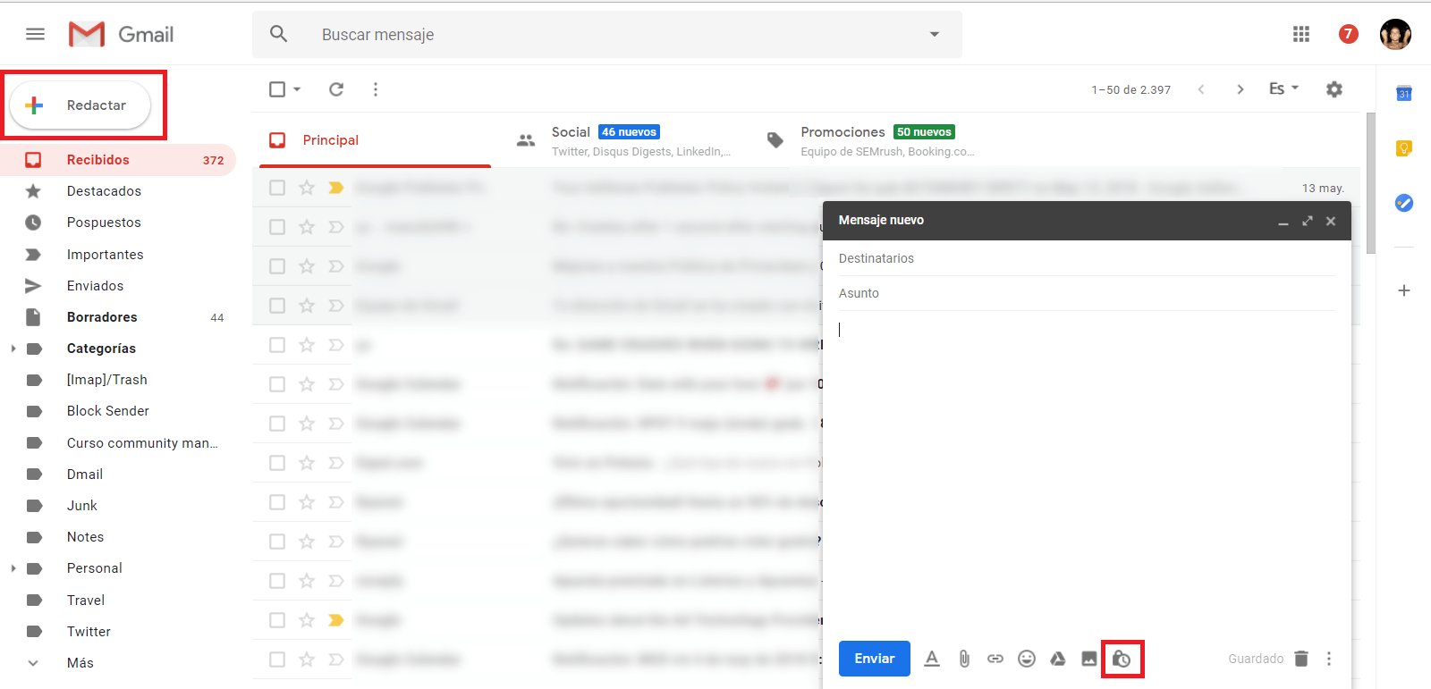 enviar correos que caducan en un periodo de tiempo con gmail