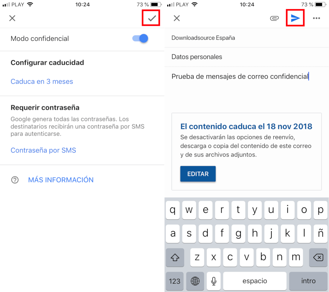 La app de Gmail te permite enviar correos electrónicos en modo confidencial