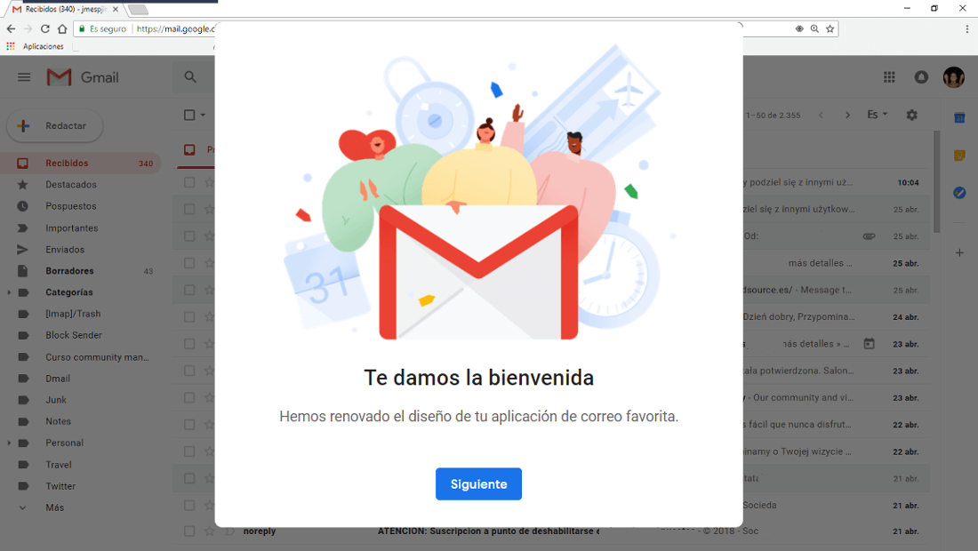 activar o desactivar la nueva interfaz y versión de Gmail