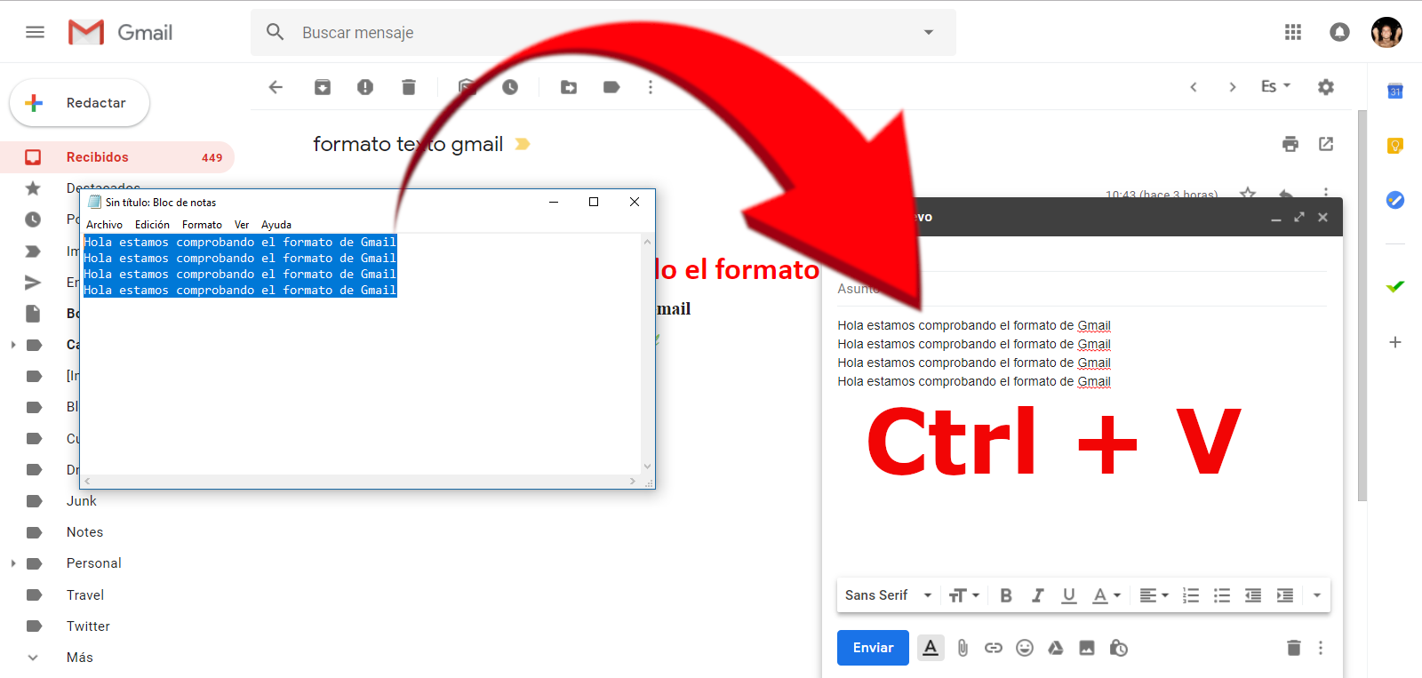 poner el mismo tipo de letra en los correos enviados de Gmail