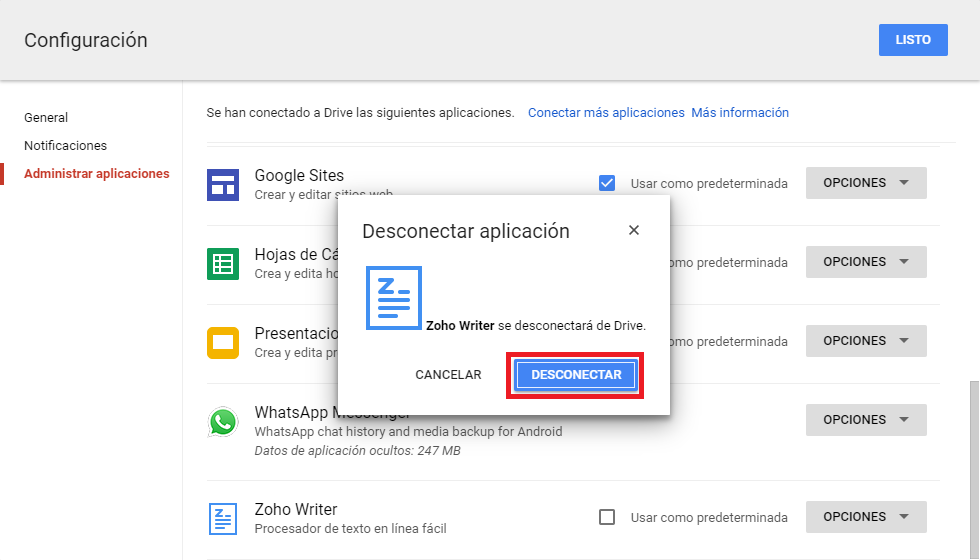 como desvincular apps de terceros de tu Google drive