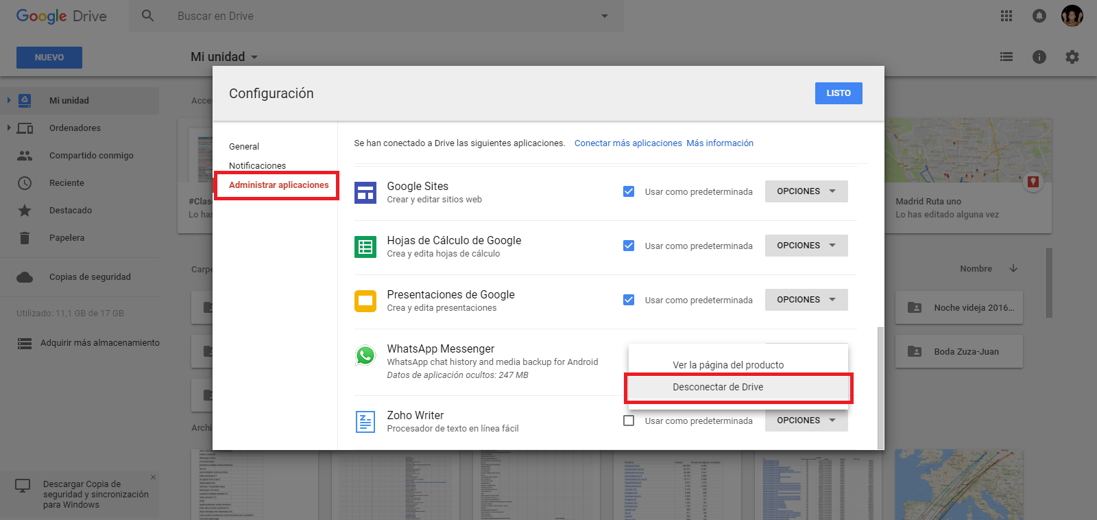 desconectar las app que tienen acceso a tu cuenta de google drive